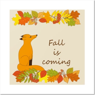 cute red fox and fall leaves Posters and Art